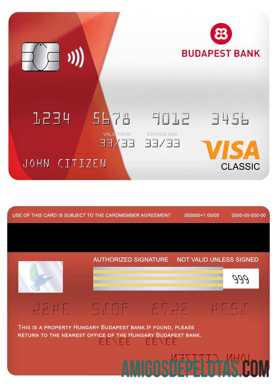 Cartão Hungria Budapest Bank Visa Classic exemplo real